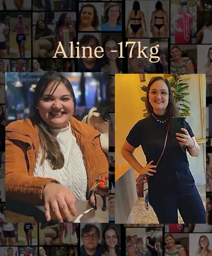 Aline, antes e depois: menos 17 kg